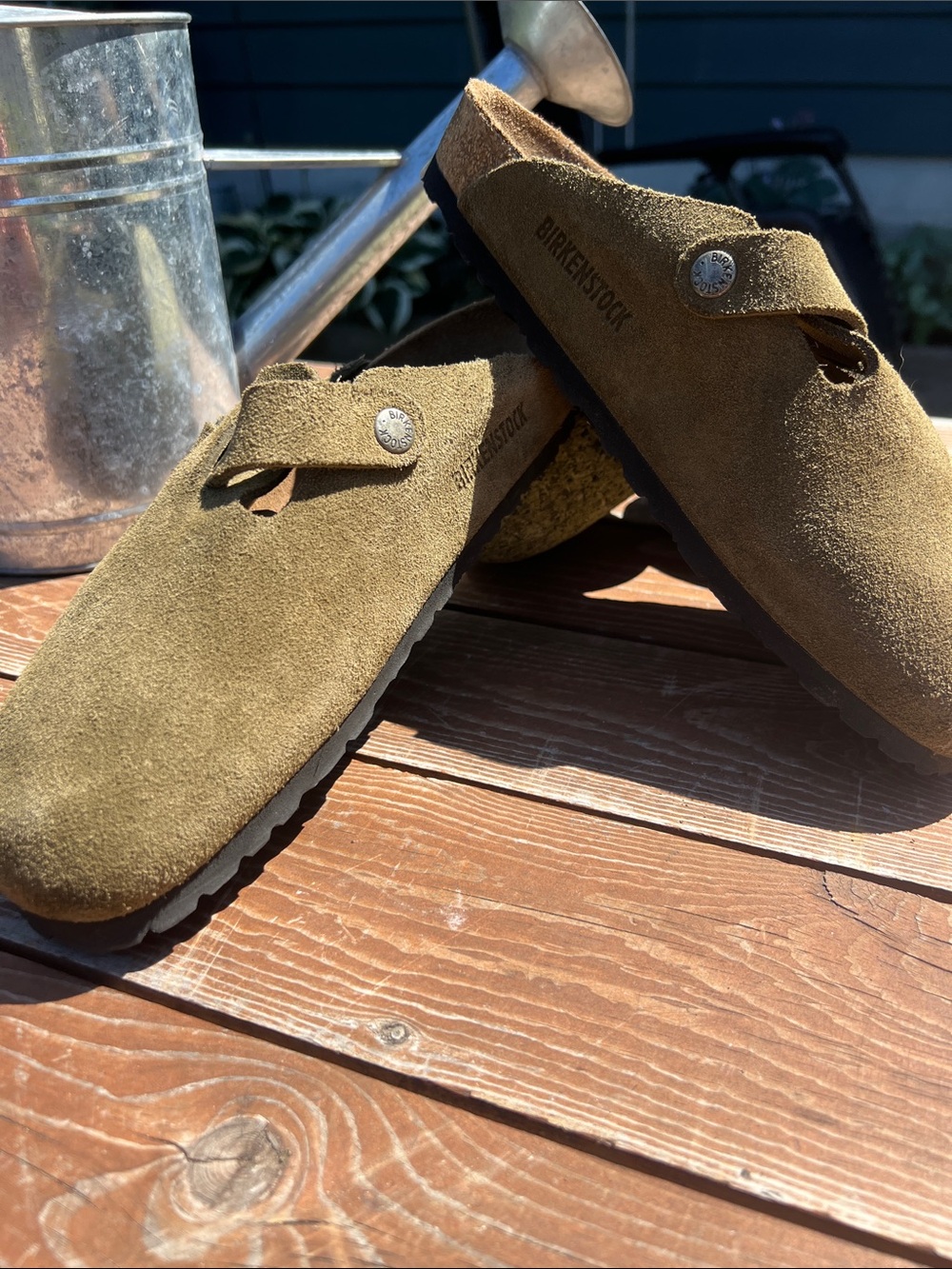 Birkenstock Olive Suede Clogs - Picture 1 of 9